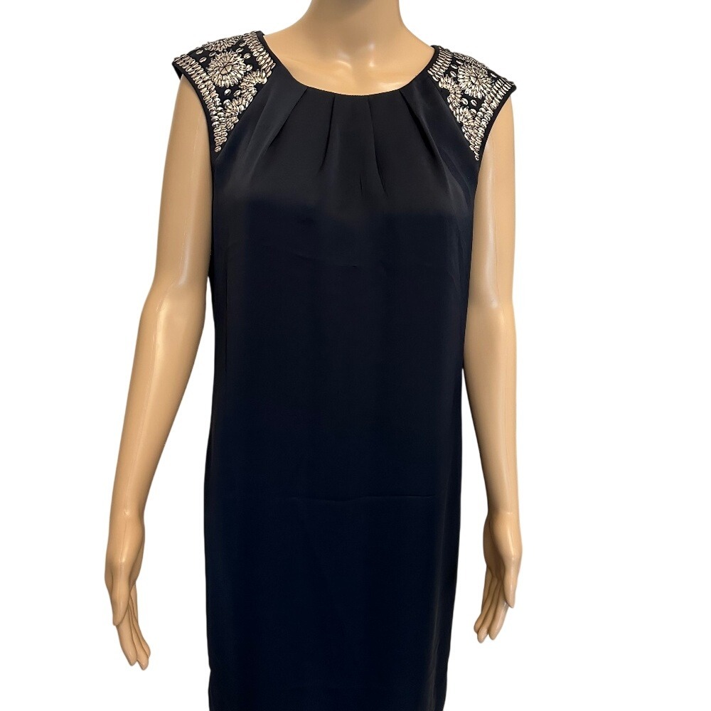 Tory Burch Black Embellished Shoulder Cap Sleeve Shift‎ Dress Size 8